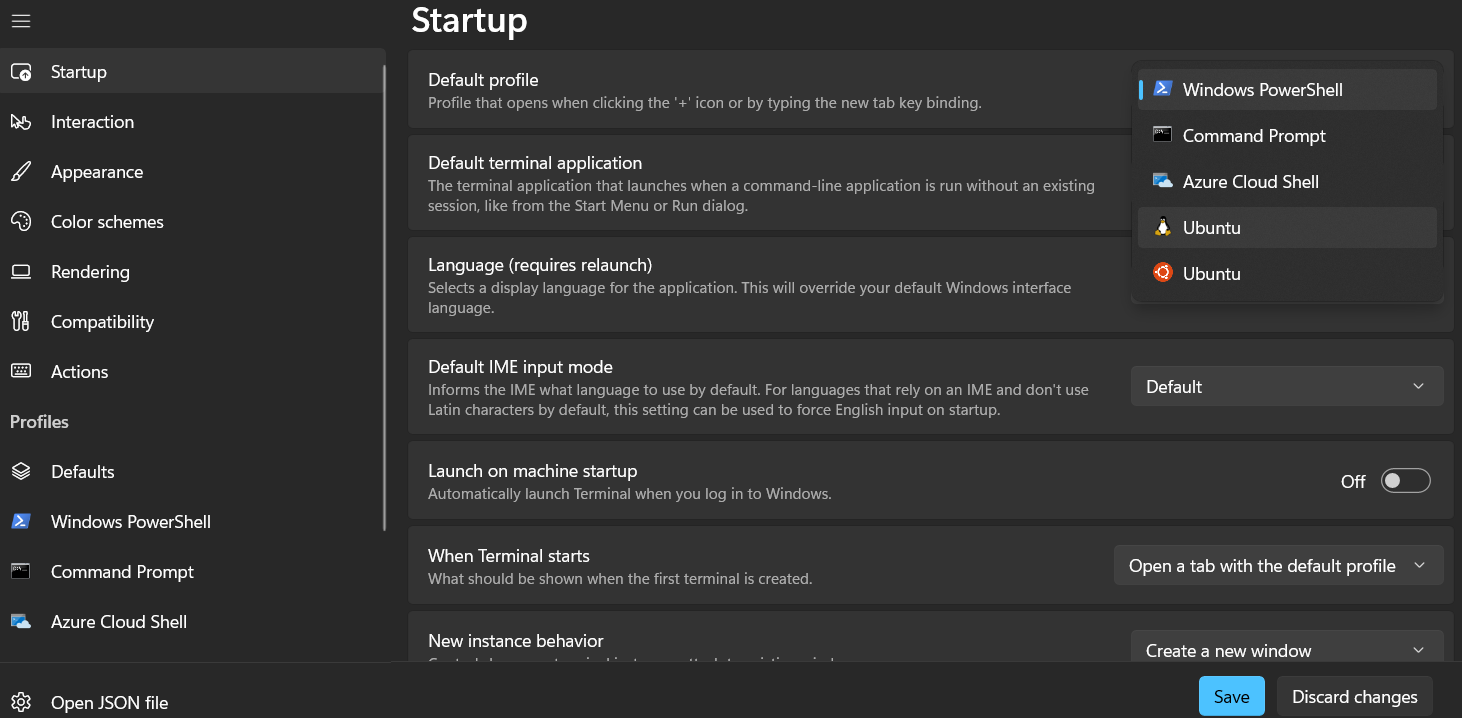 Setting Ubuntu as the default profile in Windows Terminal