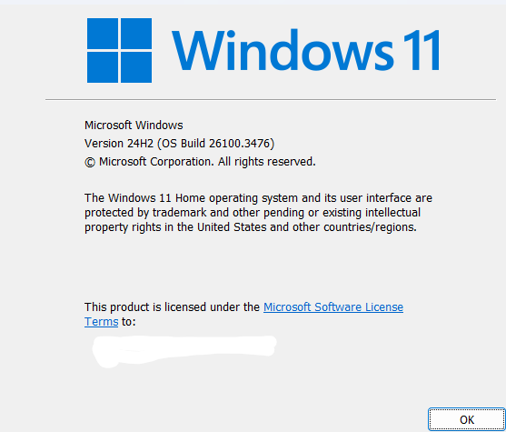 Sample screenshot of winver